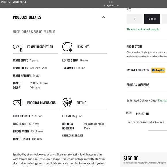 Ray Bans RB 3688 Square Gold Frame with Green Lens - Picture 3 of 3